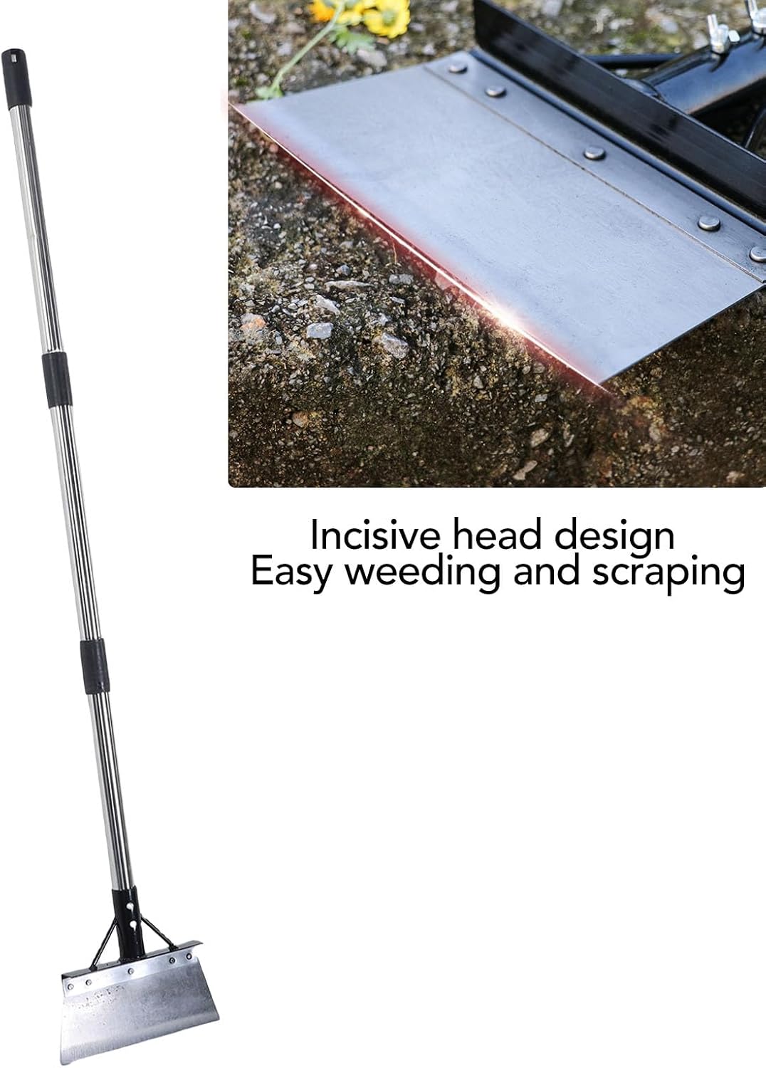 Multifunctional Garden Cleaning Shovel Flat Spade with 47.2in Adjustable Detachable Handle Floor Snow Ice Scraper for Weeding Lawn Edging