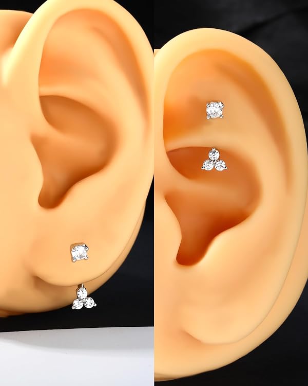 Agrewd Minimalist Rook Piercing Jewelry, 16G Gold Eyebrow Rook Earrings for Women, 6MM Stainless Steel Vertical Helix Lobe Earrings by Agrewd - Used condition - Image 5
