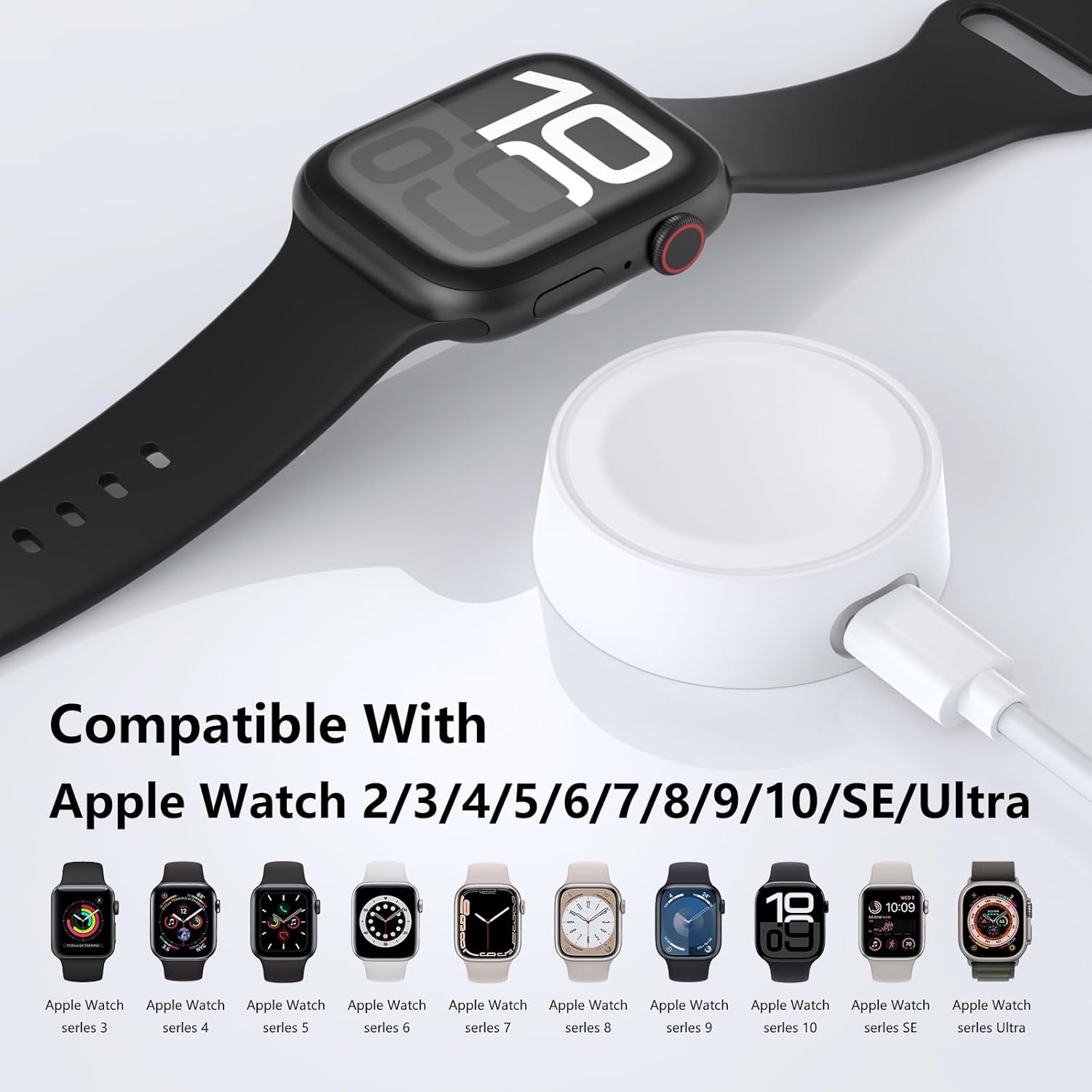 USB-C Magnetic Charger Adapter for Apple Watch, Upgraded Portable Wireless Charging Cradle Dock Station for iWatch Series 11 10 9 8 7 6 Ultra2 SE 38/40/41/42/44/45/46/49mm White