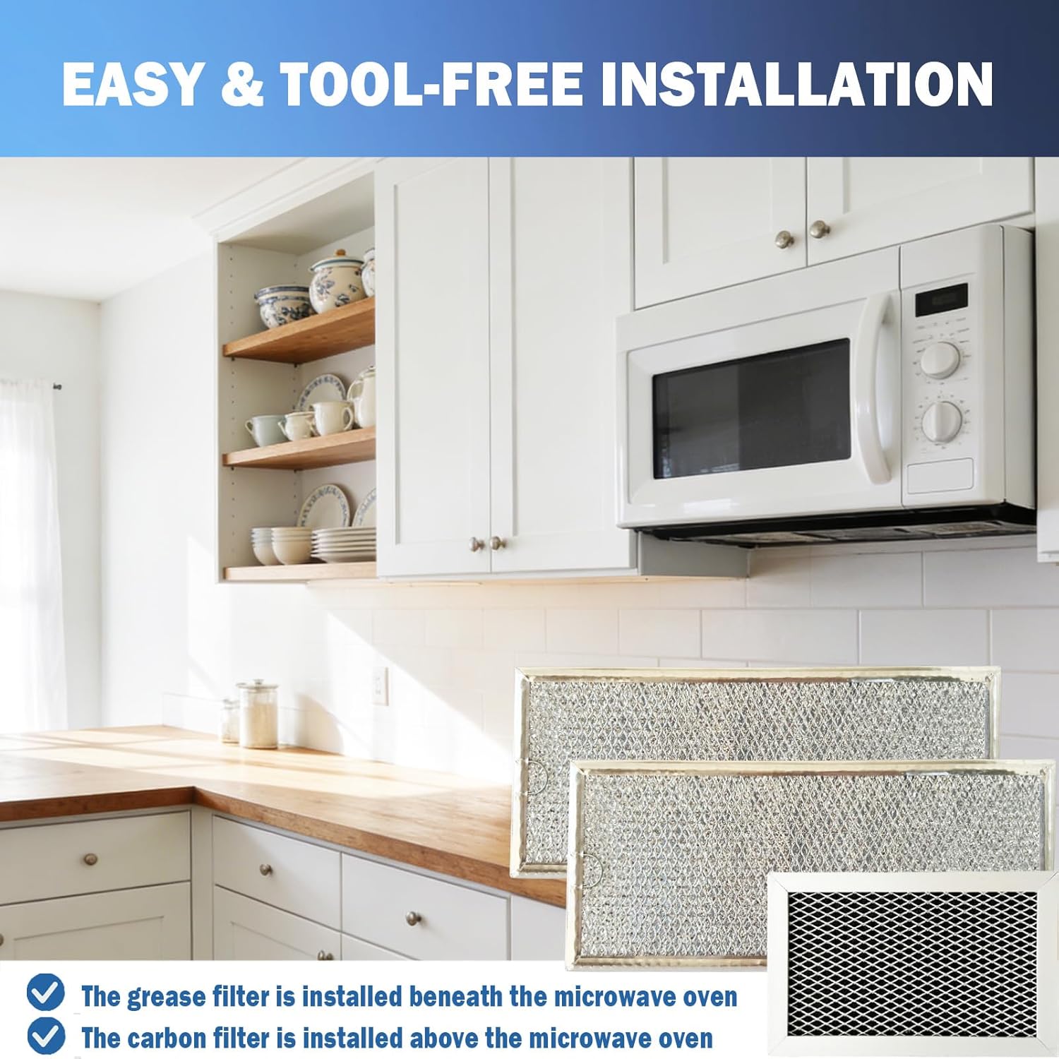 3 Pack Microwave Grease and Charcoal Filter Set Fit for GE JVM6175SF1SS, JVM6175SK1SS, JVM6175SK2SS, JVM6175SK3SS Microwave Replacement Part