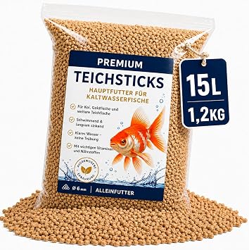 Pond Fish Food 15 L / 1.2 kg - Pond Food Sticks for Koi Goldfish 6 mm