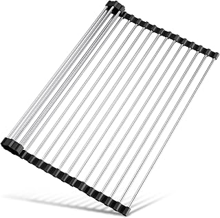 Tomorotec Roll Up Dish Drying Rack Over Sink, 304 Steel, 17.7x12.5, Black