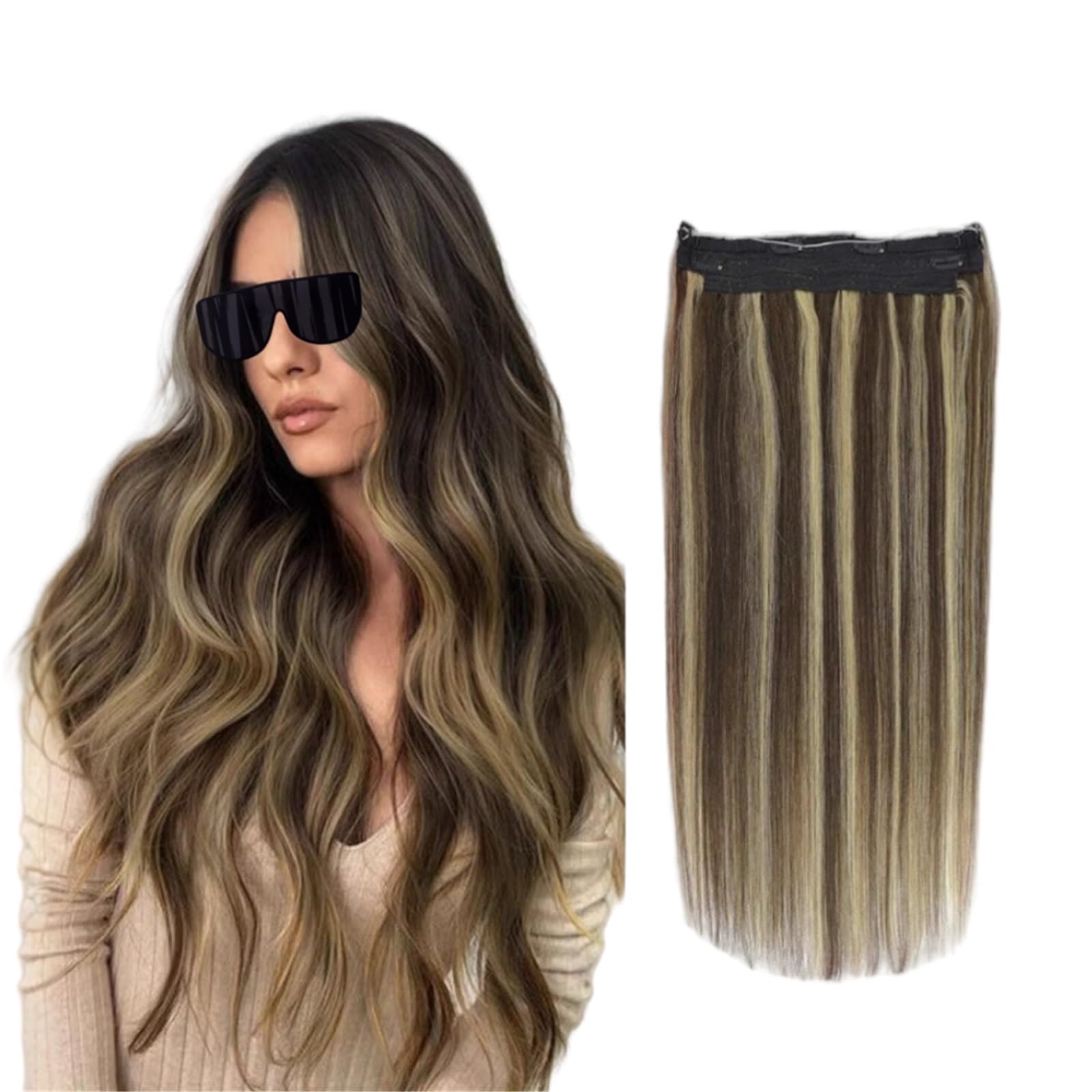 Extensiones de cabello humano real, liso, con clip, de 25 a 60 cm, for mujeres, sin enredos.(16")