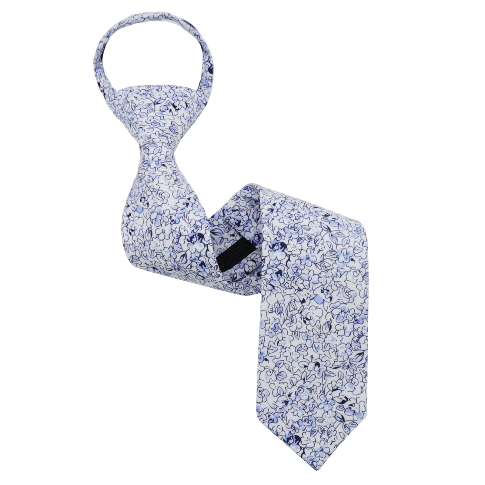 Luckyvestir Boys Zipper Floral Tie for Kids 14" Pre-Tied Cotton Tie Linen Adjustable Necktie for Wedding Graduation Daily