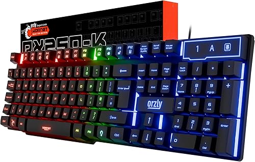 Orzly Teclado para juegos RGB USB con cable Rainbow Teclados diseñados para jugadores de PC, PS4, PS5, laptop, Xbox, Nintendo Switch, RX-250 Hornet