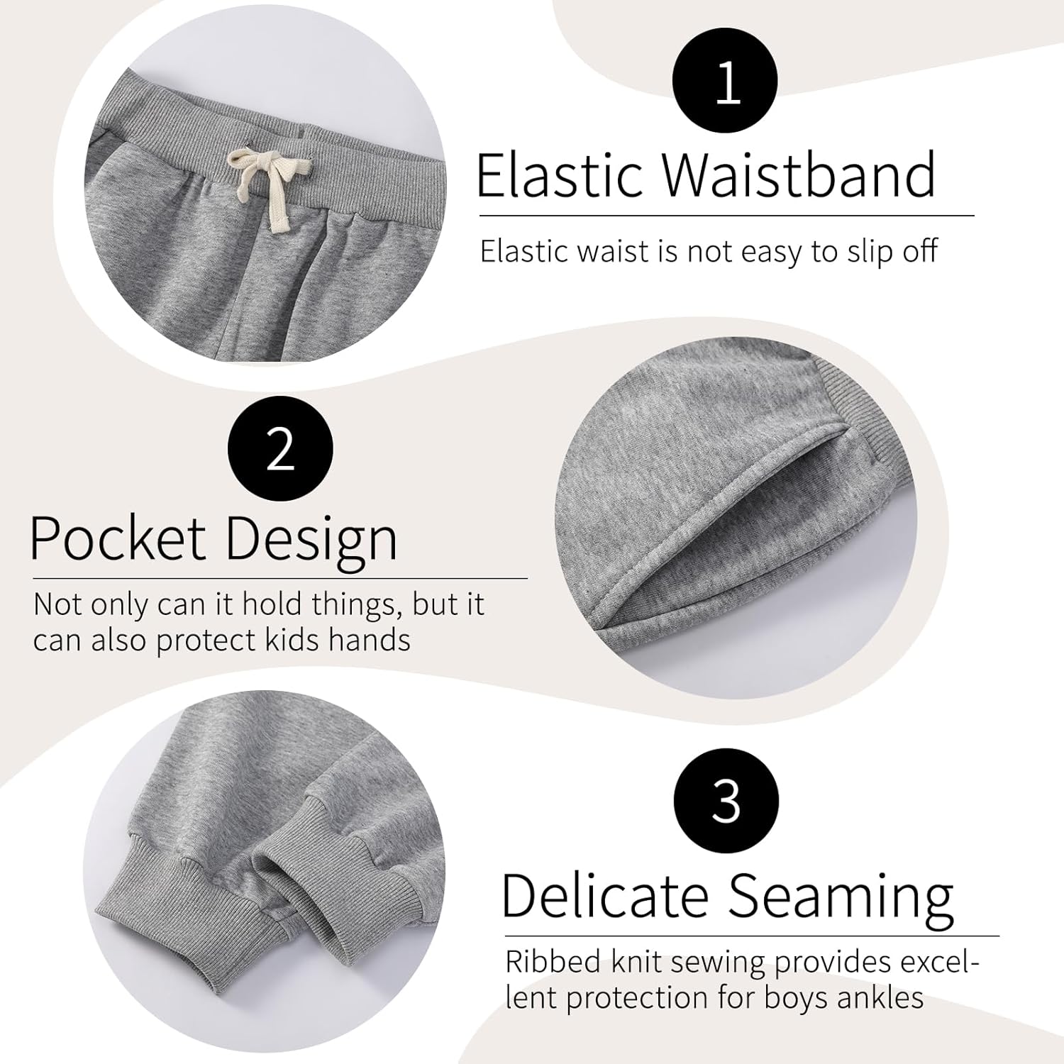 Phedrew 3-Pack Boys and Toddlers Cotton Sweatpants Kids Athletic Drawstring Jogger Pants Youth Active Pants - Image 4