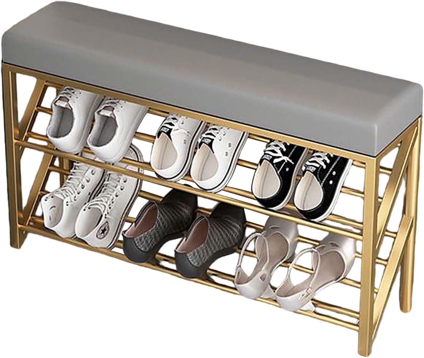 Narrow Shoe Rack Bench for Entryway, Hallway Bench Metal with Cushion