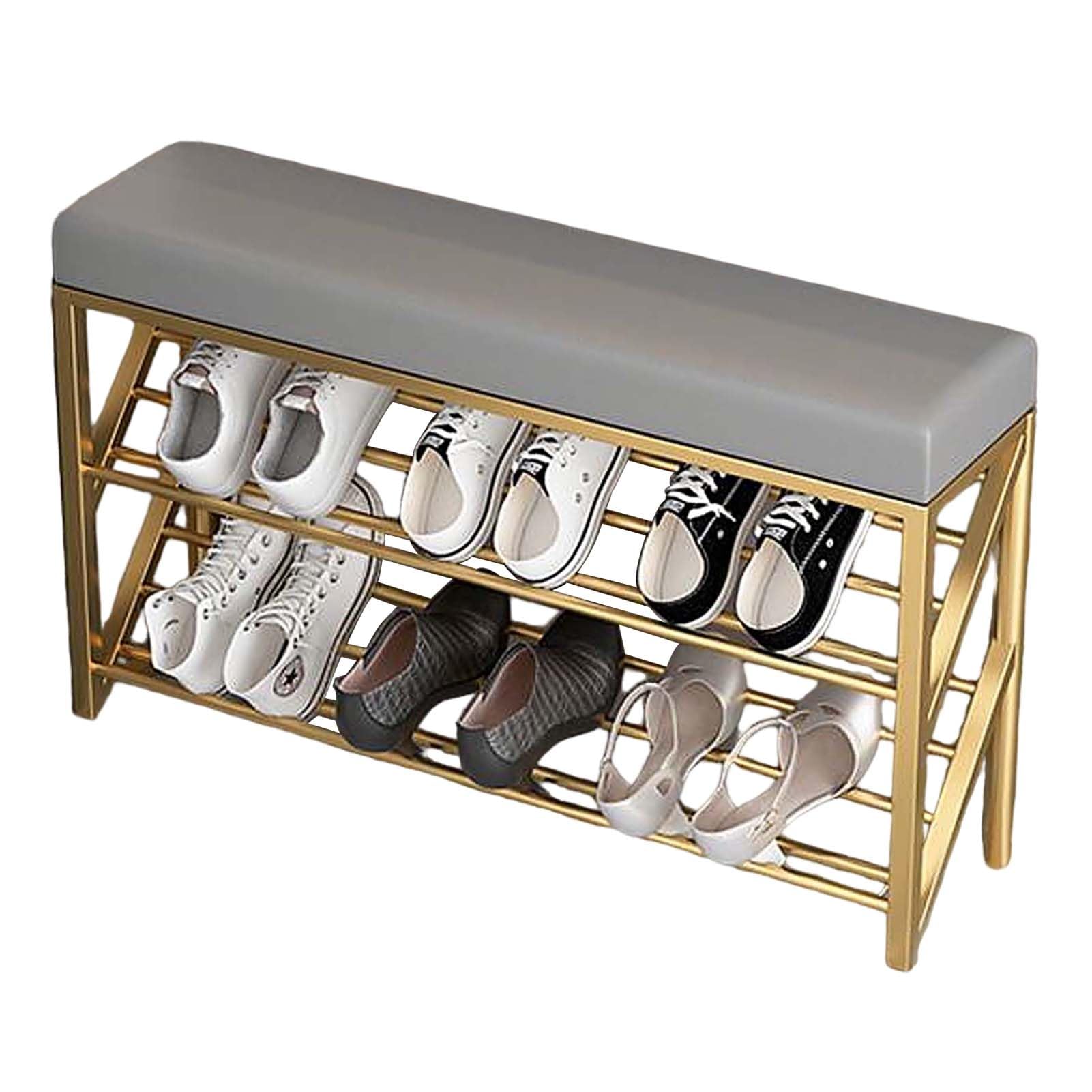 SXZenSpace Narrow Shoe Rack Bench for Entryway Metal Hall with Cushion Entrance Storage, Gold