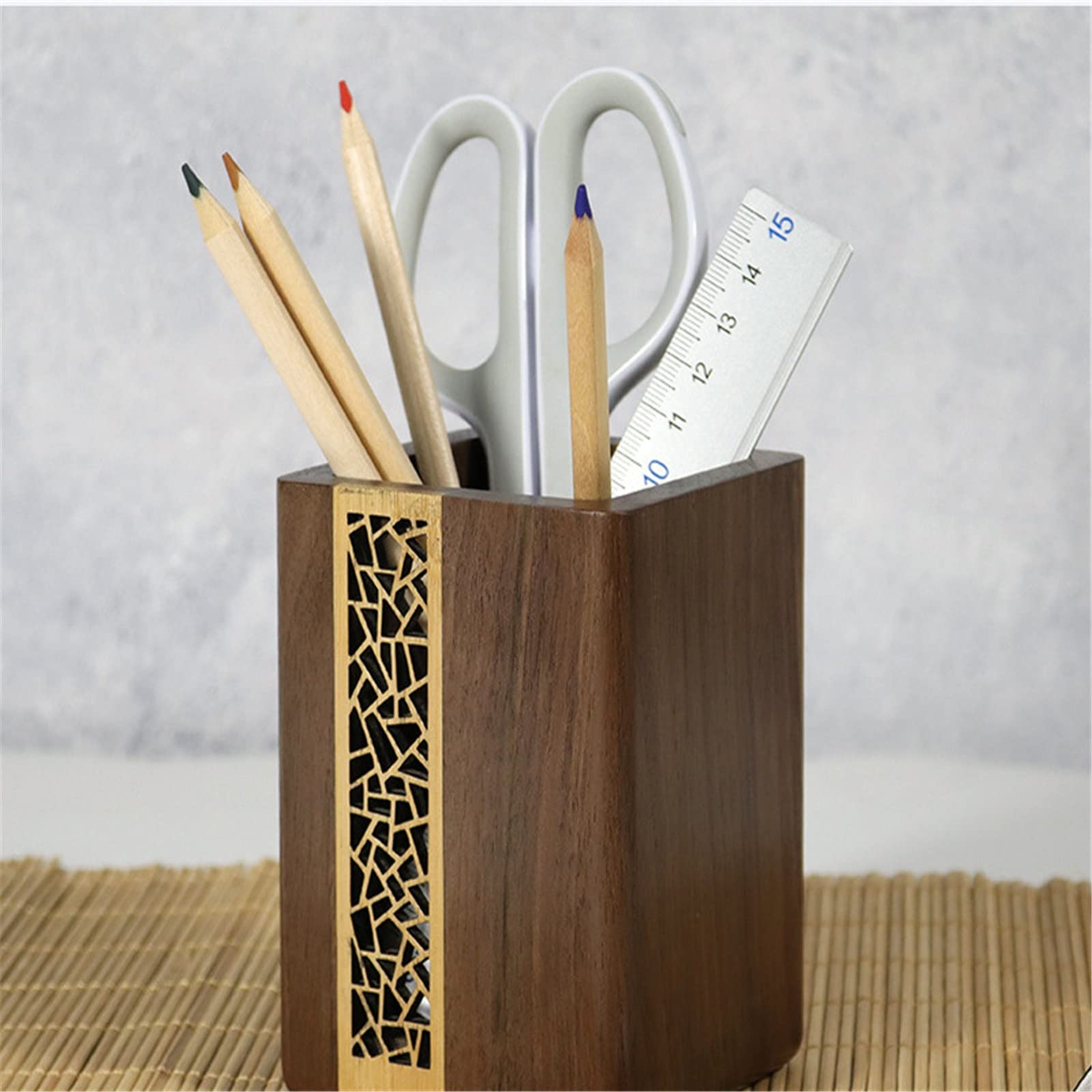 Portalápices de Madera, portalápices, Organizador de Maquillaje y brochas para Oficina, Escuela, hogar, 11 x 8 x 8 cm, marrón (marrón 11 x 8 x 8 cm)
