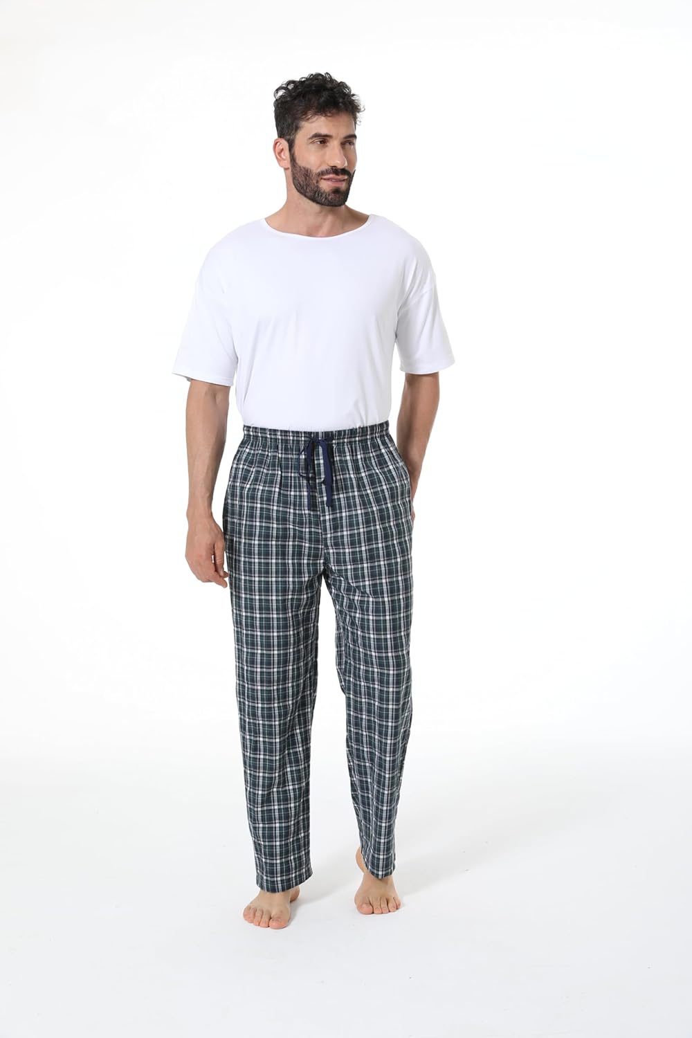 Mens Pajama Pants 100% Cotton Plaid Sleep & Lounge Pants, PJ Bottoms with Pockets and Button Fly - Image 3