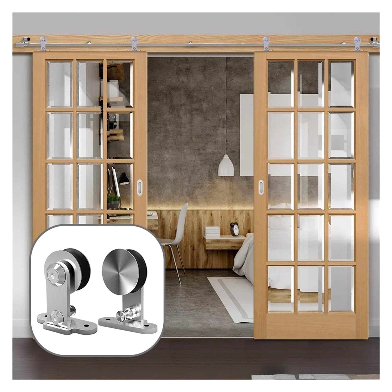 Kit de herrajes para puertas de granero Herrajes for puertas corredizas de granero de acero inoxidable en forma de T, kit de herrajes for puertas corredizas de vidrio y madera for puertas dobles de 4