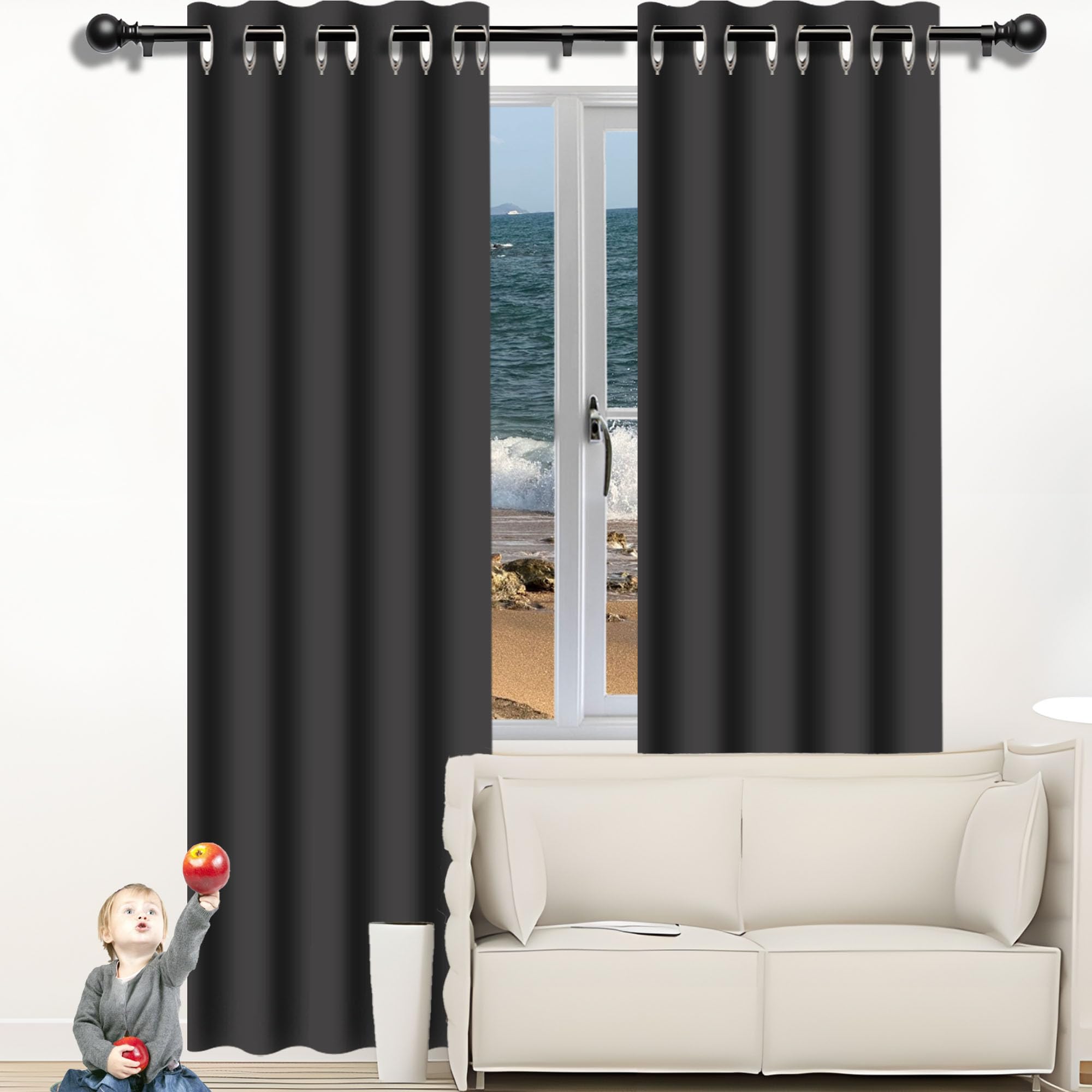 Rideau anti chaleur gris foncé 180x180 cm pour bloquer la chaleur et isoler une chambre exposée