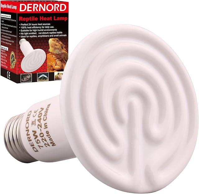 DERNORD Reptile Heat Lamp - 75 Watt Tortoise Heat Lamp Ceramic Heat Emitter Bulb for Terrarium Vivarium Bearded Dragon Lizard Snake Outside Dogs Brooder 220V E27 White