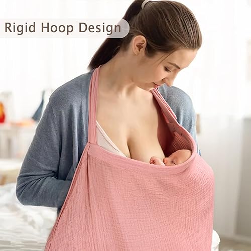 Miniatura 3 de 100% Muslin Nursing Cover - Soft Breathable Breastfeeding Cover Up with Arch Neckline & Adjustable Neck Strap, Portable Lightweight Design for
