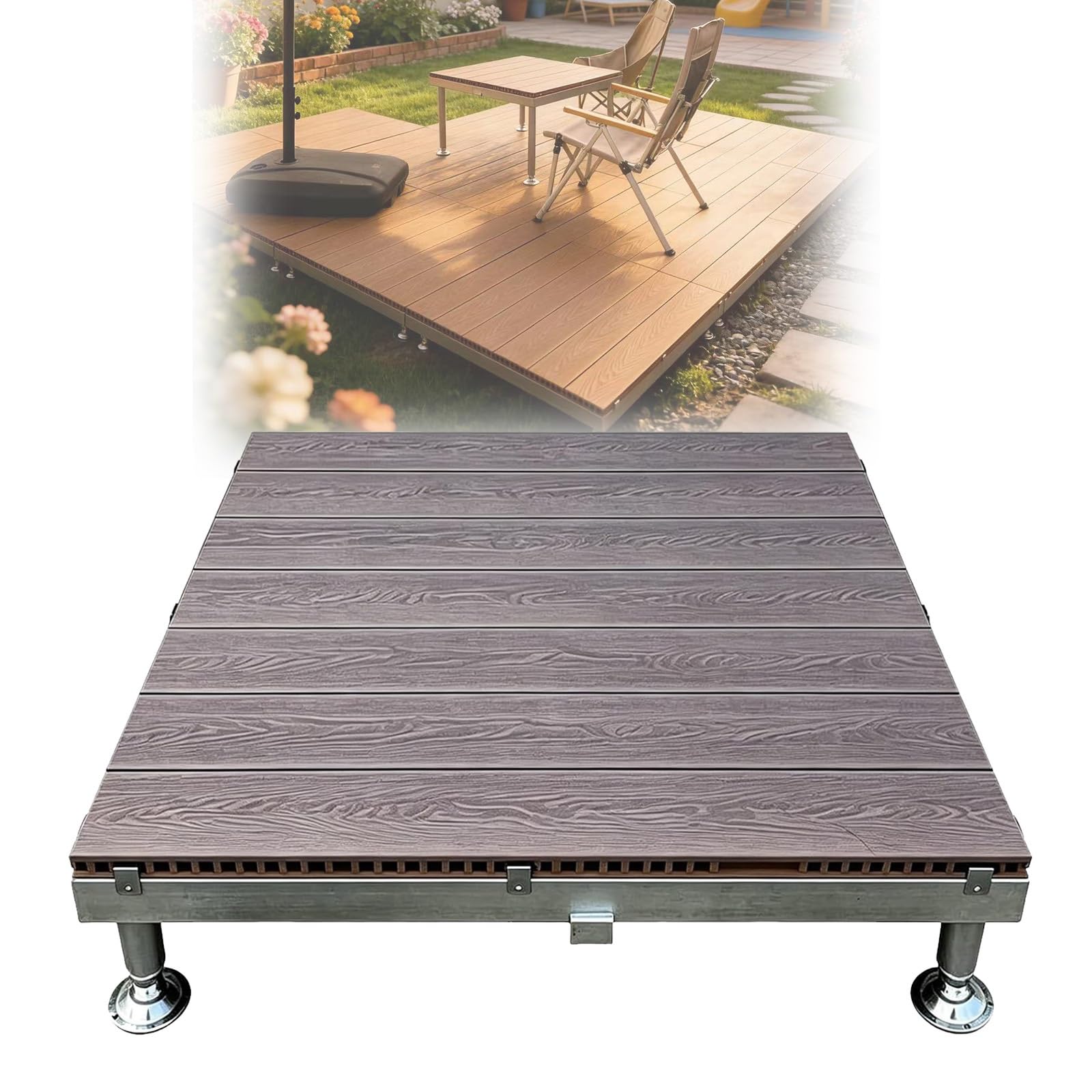 Piastrelle Per Terrazze, Piattaforme Rialzate Modulare In WPC Impermeabile | Pedana Rialzata Antiscivolo Per Esterno, Con Piedini Regolabili, Pavimento Balcone Giardino Campeggio(Dark brown)