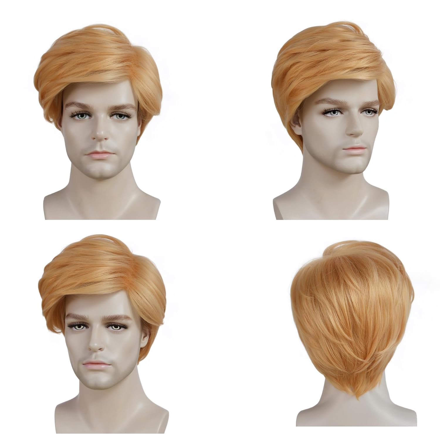Short Blonde President Wig President Costume Adult Billionaire Wigs | Hairnet+Red Tie+Flag Pin Short Blonde Hair Men Funny Costumes Synthetic Wig for Cosplay Halloween Party Cosplay Outfit