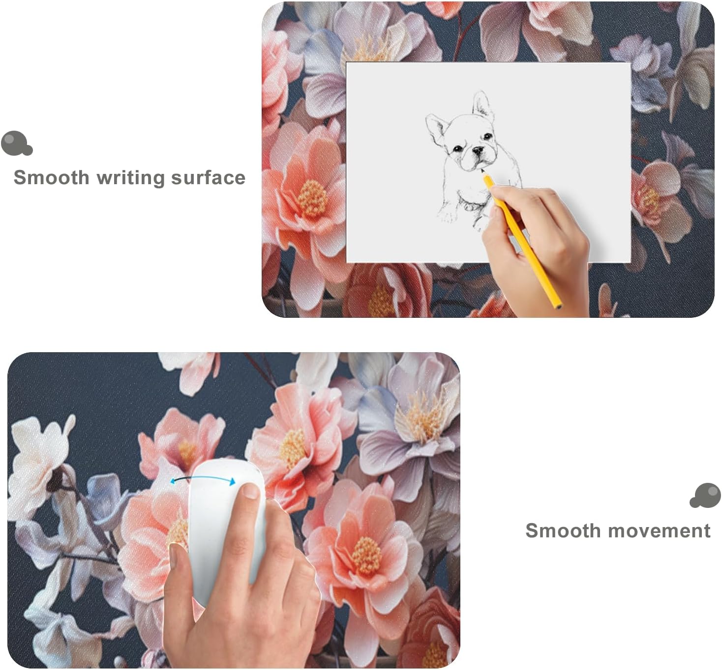 Cute Watercolor Flowers Pattern Mouse Pad 35.5 x 16 Inch, Non-Slip Rubber Base, Ergonomic Design for Pain Relief, Perfect for Computer Users