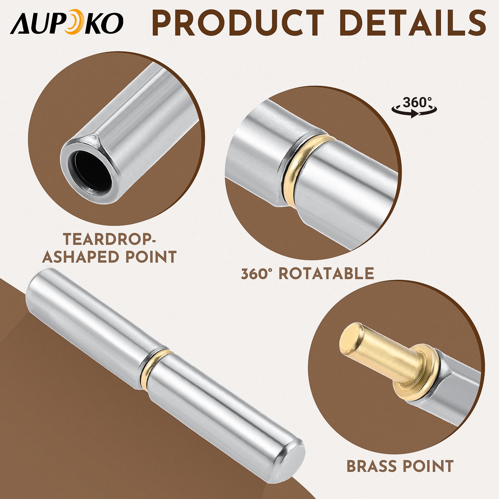 Aupoko 12Pcs Weld-On Bullet Hinges Set, Carbon Steel 4'' x 9/16'' - Image 4