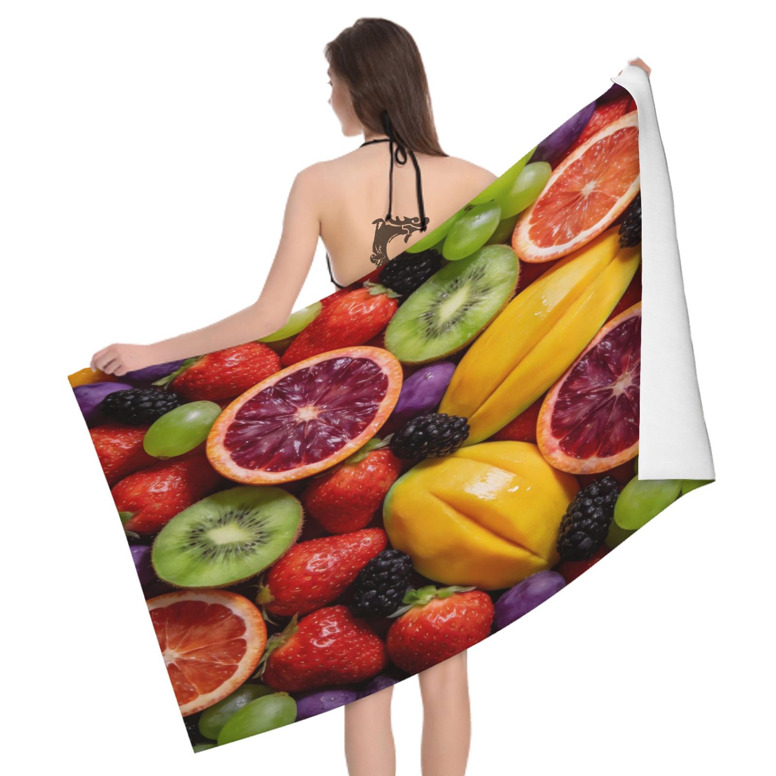 Leichong 3D Fruits Beach Towel Microfiber Soft Quick Dry for Adults, Summer Bath Towel Lightweight Soft Absorbent for Travel Swimming Pool Sports, 75 x 150 cm
