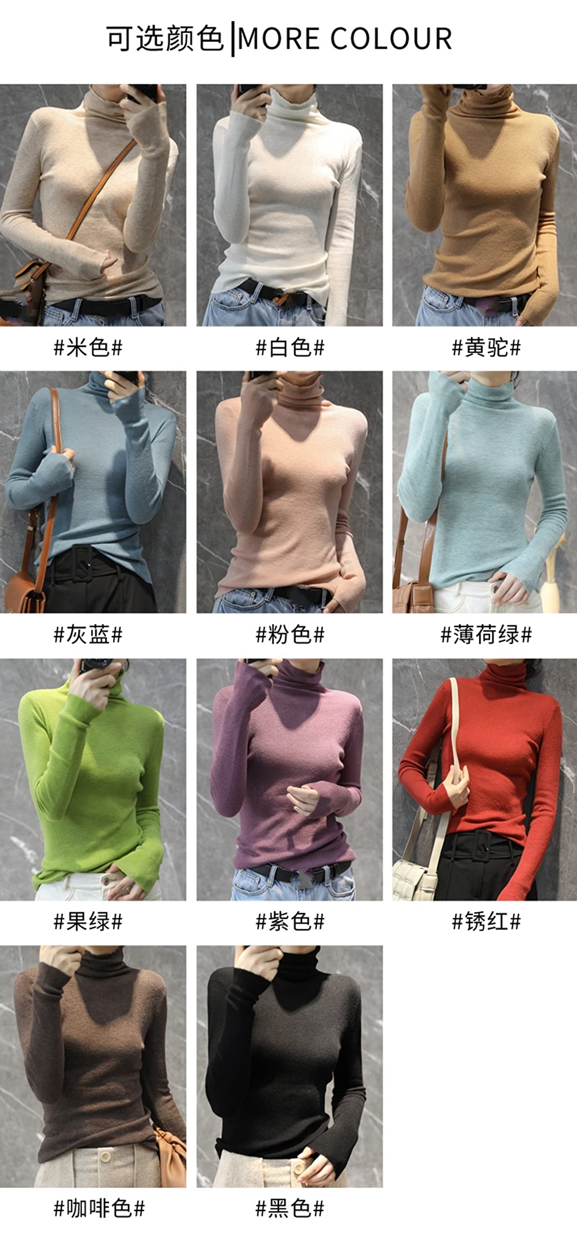 Suéter Para Mujer,Otoño E Invierno Para Mujer Suéter De Cuello Alto Moda Cachemir De Punto Jersey Delgado De Talla Grande Color Puro Manga Larga Elegante Suéter De Calle Suave Estiramiento Rega