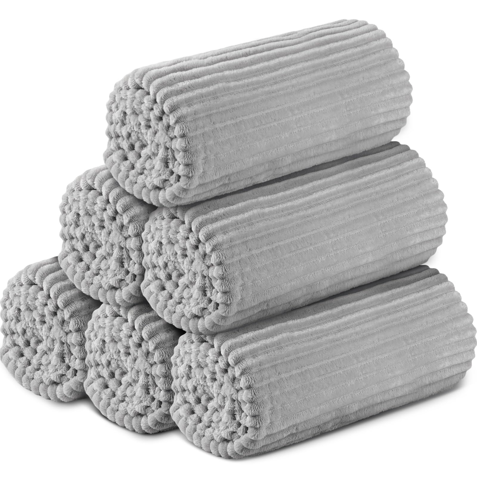 Buryeah 6 coperte in flanella leggera, 127 x 152 cm, in morbido pile bohémien, con striscia per letto, divano, casa, camera, matrimoni, regali invernali per donazioni (grigio chiaro)