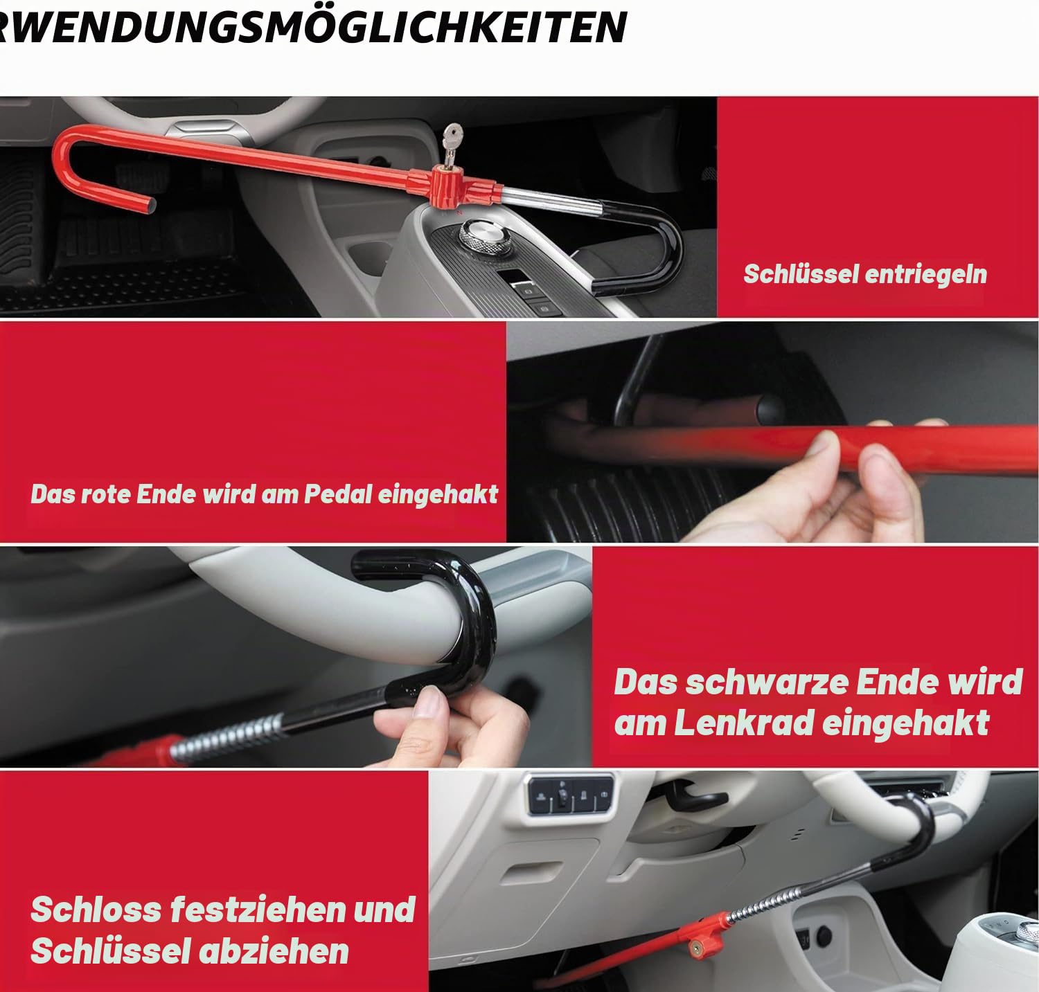 CARTMAN Lenkrad- und Bremspedalsperre – Verstellbares Anti-Diebstahl-Autogerät, geeignet für einen Abstand von 53 cm bis 76 cm zwischen Lenkrad und Pedal.