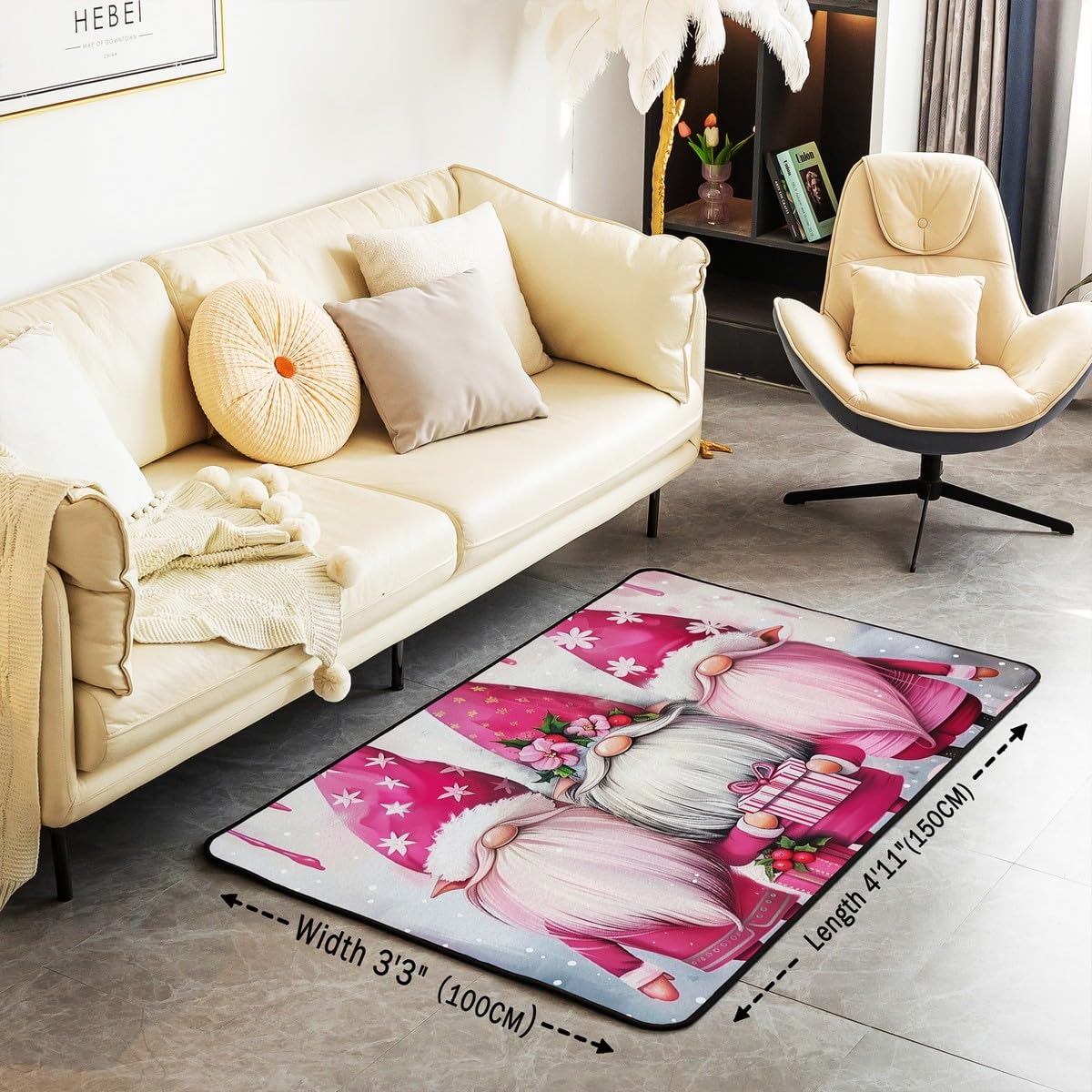 Homewish Chritsmas gnomy dywaniki 100 x 150 cm do sypialni salonu - Boże Narodzenie uroczy krasnal nowoczesny dywan podłogowy kreskówka ozdoby świąteczne duże dywany Boże Narodzenie różowy wystrój nie