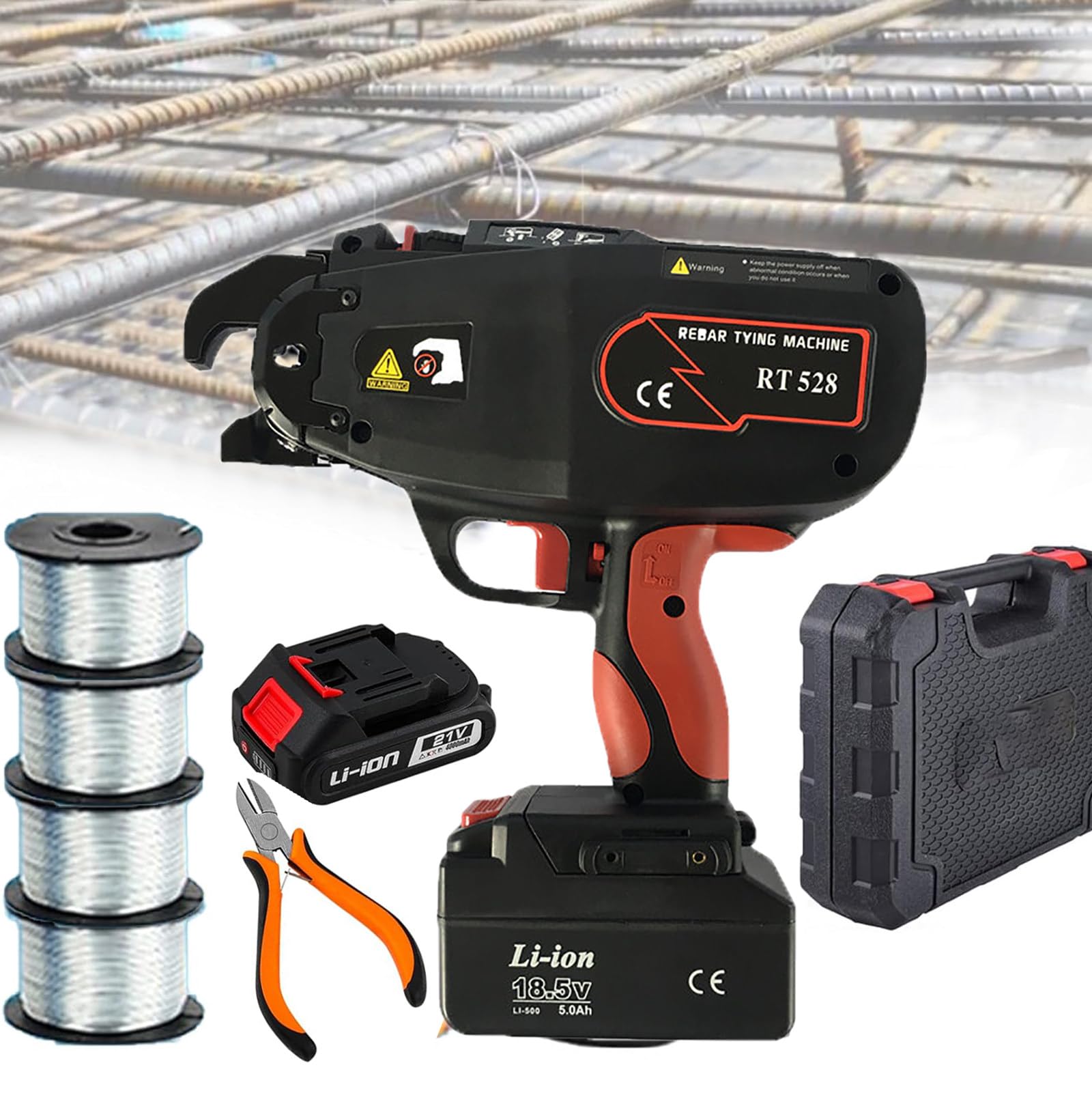 YXYLJOZ Automatic Rebar Tying Machine 4-45mm, Rebar Tie Tool with Pliers + 2 Batteries, Efficient Steel Bar Binding Twister for Construction & DIY Projects
