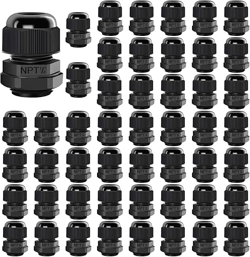 Vista 28 de LeMotech Paquete de 5 prensaestopas NPT de 3/4 pulgadas, impermeables, ajustables, conectores de cable de 0.492-0.709 in, juntas de nailon negro