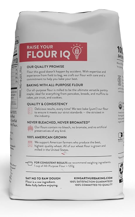 King Arthur, 100% Organic All-Purpose Flour Unbleached, Non-GMO Project Verified, No Preservatives, 2 Pounds (Pack of 12)