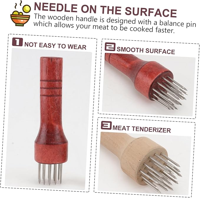 Ablandador de Carne 2 Piezas con Mango de Madera Ergonómico miniatura 4