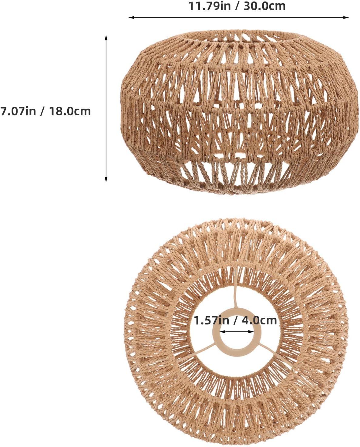 Vintage Paper Woven Lampshade Hanging Light Cover for Home Ceiling Rustic Boho Bedroom Pendant Lamp Shade Paper Rope and Metal Elegant Decorative Fixture for Dining Living