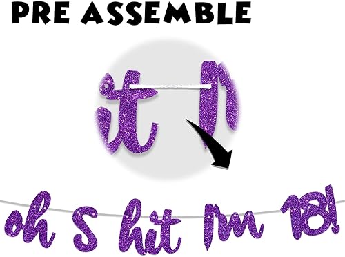 Miniatura 2 de COOSOAR Oh S*it I'm 18! - Pancarta de fondo con purpurina púrpura Hello 18 Cheers to 18 años de edad, decoración temática para niños y niñas,