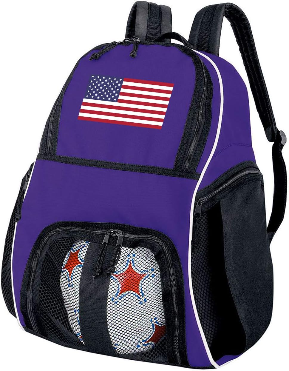 Broad Bay American Flag Soccer Backpack or Volleyball Bag Purple