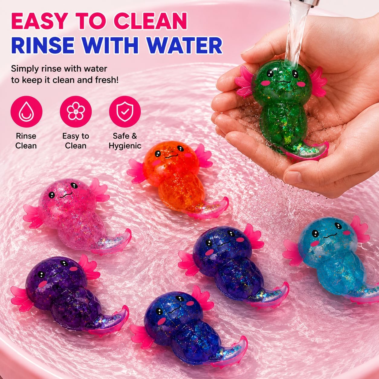 2PCS Axolotl Squishy Stress Relief Toy,Soft Squeeze Sensory Fidget Toys image 4