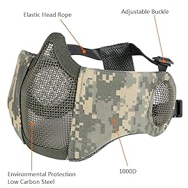 AOUTACC Airsoft Protective Gear Set, Half Face Mesh Mask with Ear Protection and Tactical Goggles for Adult Men Women BBS Paintball Shooting CS Survival Games Cosplay (ACU)