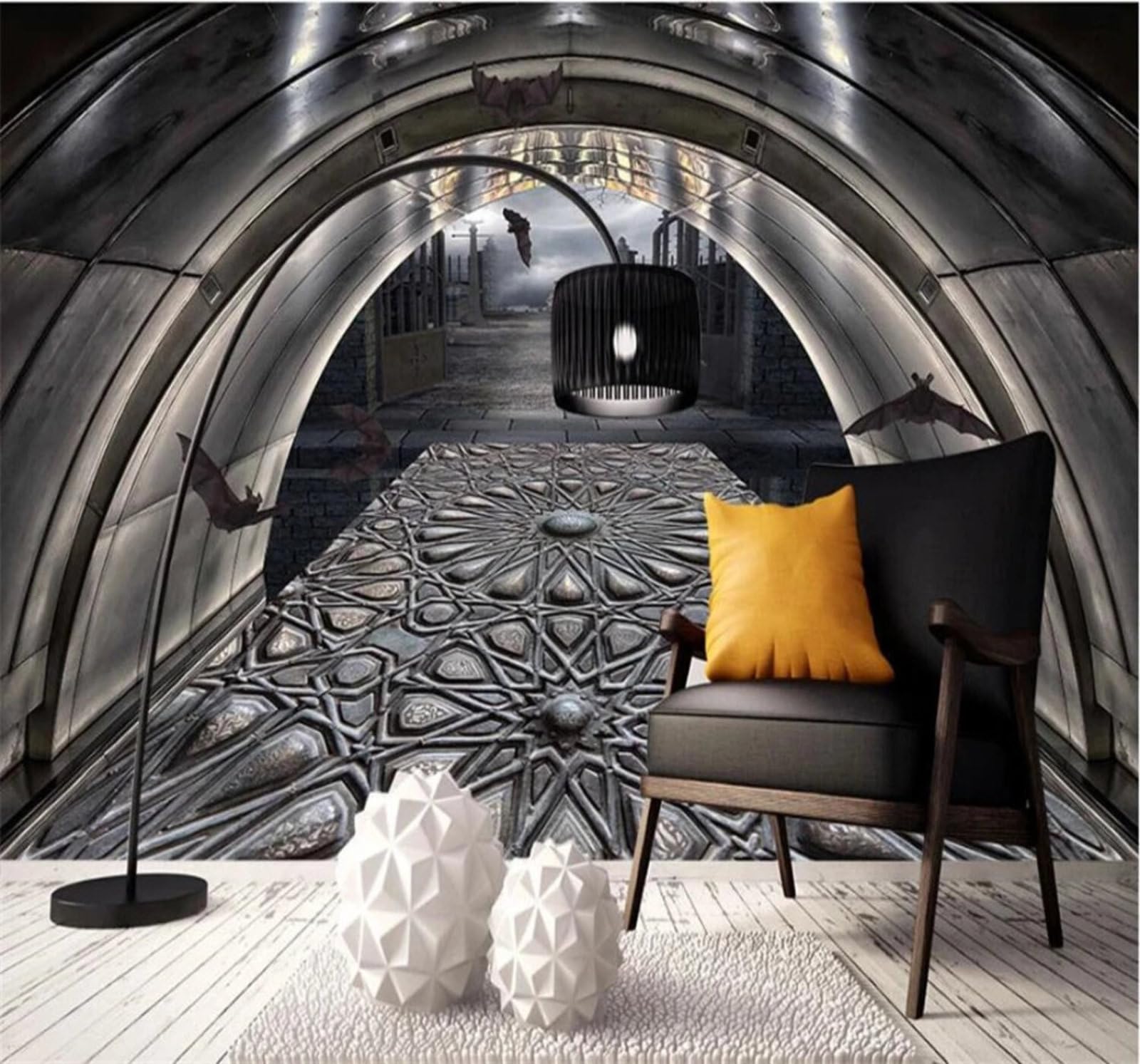 XLMING Retro Nostalgic Three Dimensional Tunnel Spatial Extension 3D Wallpaper Luxury Silk Study Dining Feature Sofa Grey Bedroom Living Room Tv Decorative Wall-250cm×170cm