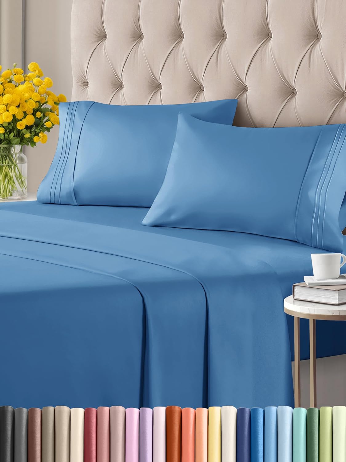 Twin 4 Piece Sheet Set - Breathable & Cooling Bed Sheets - Hotel Luxury Bed Sheets for Women, Men, Kids & Teens - Bedding w/ Deep Pockets & Easy Fit - Soft & Wrinkle Free - Twin Denim Blue Sheets Twin 20 - Denim Blue