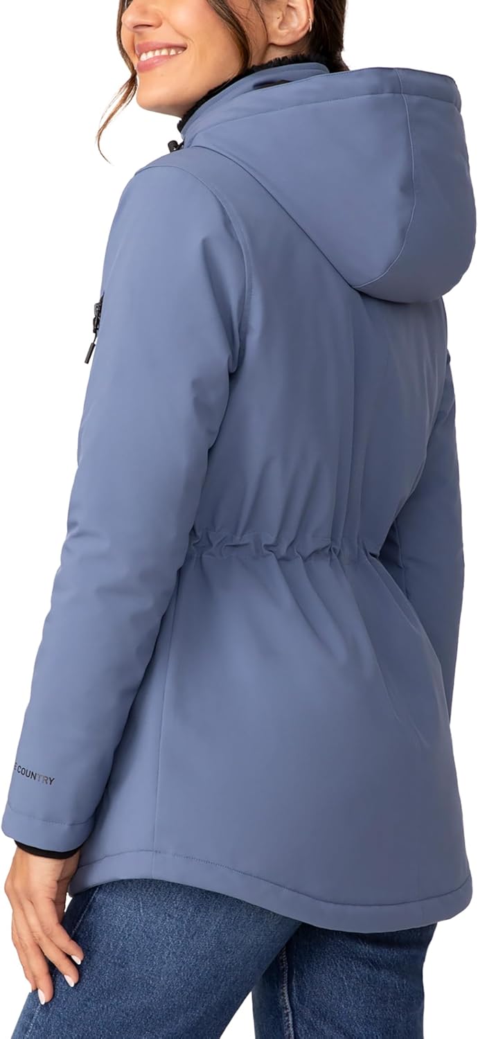 Free Country Women's Softshell Winter Coat Jacket Lined Warm Insulated Hooded Fleece Water & Wind Resistant Ski-Thermo Super