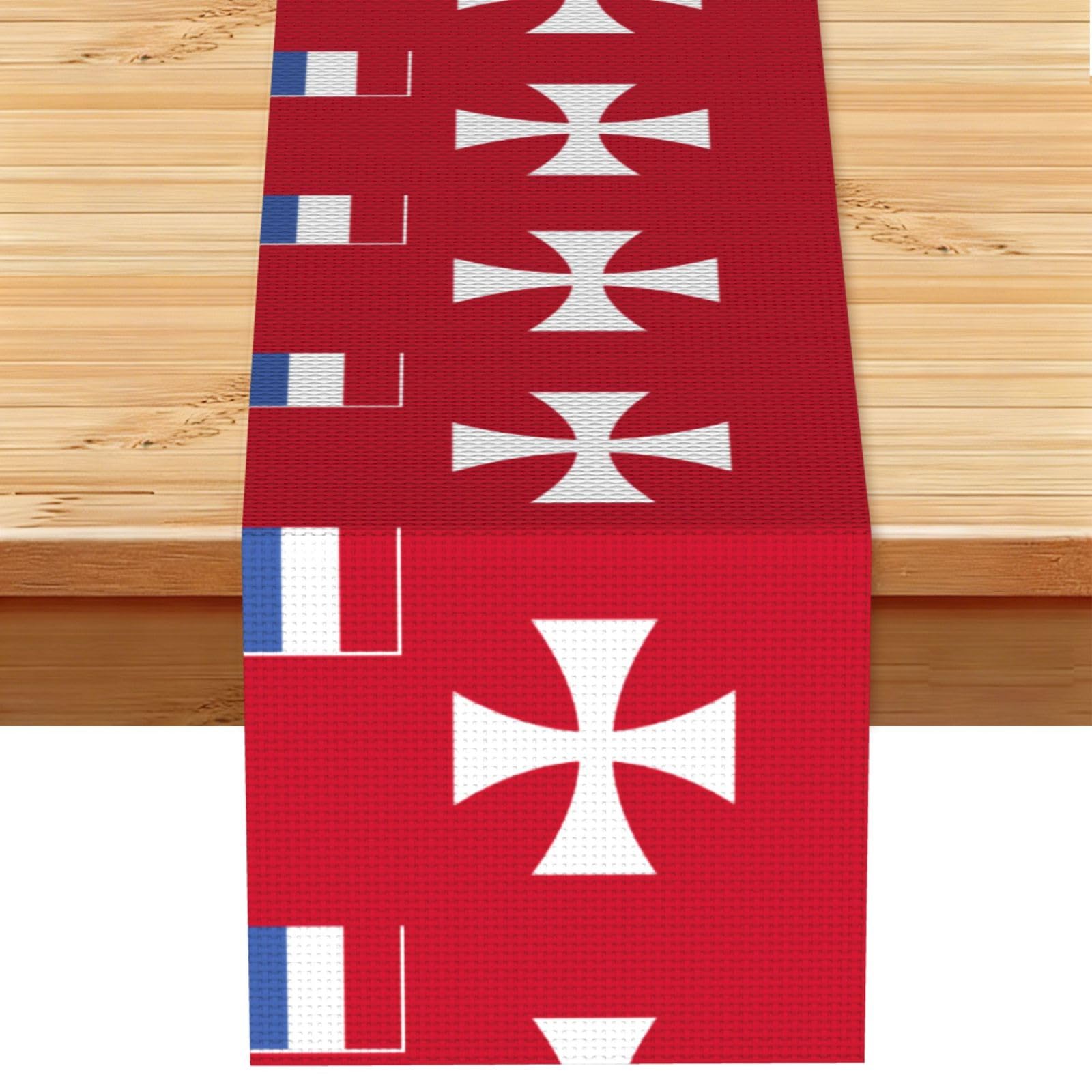 Flag of Wallis and Futuna Islands Linen Look Table Runner 13x72-Wrinkle Resistant Farmhouse Style for Dining Table Decor