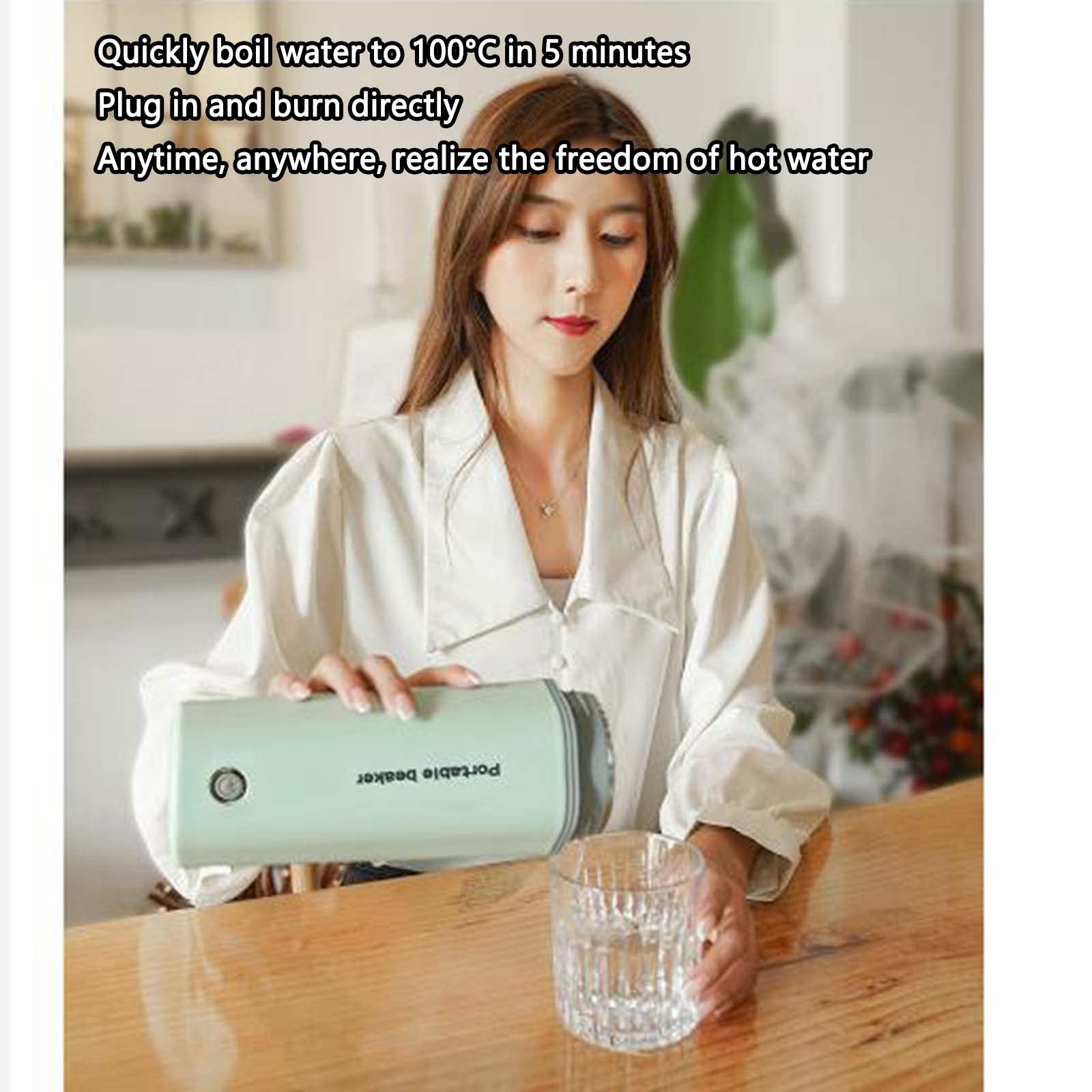 Kettle Hervidor Agua Electrico Tetera Electrica Calentador De Agua Pava Para Coche 12v Electric Acero Hervidor Eléctrico Viaje 400ML Prueba De Fugas Fondo Antideslizante (White,110V)