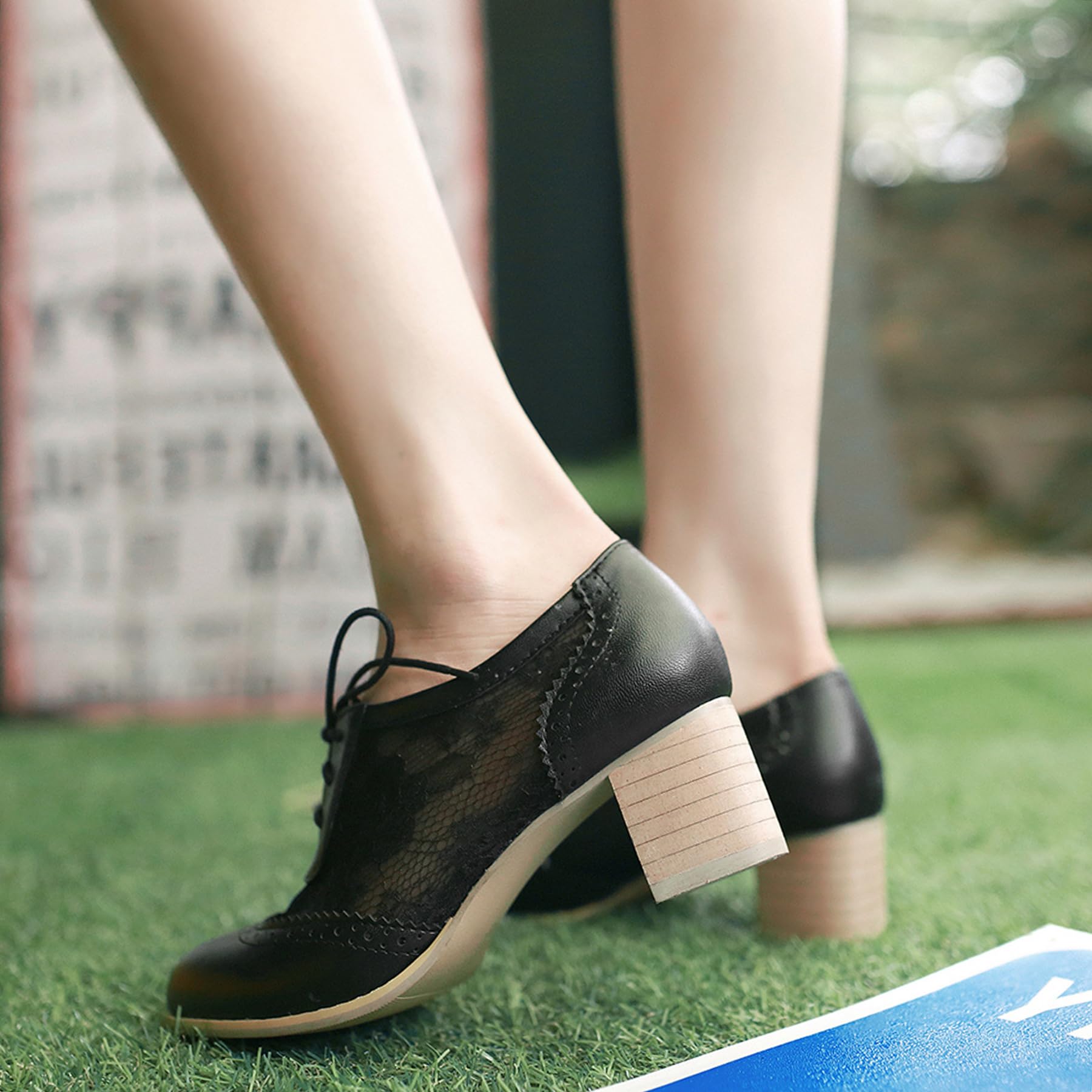 Gicoiz Brogue Oxford Tacón Ancho Mujer Cordones Clásica Derby