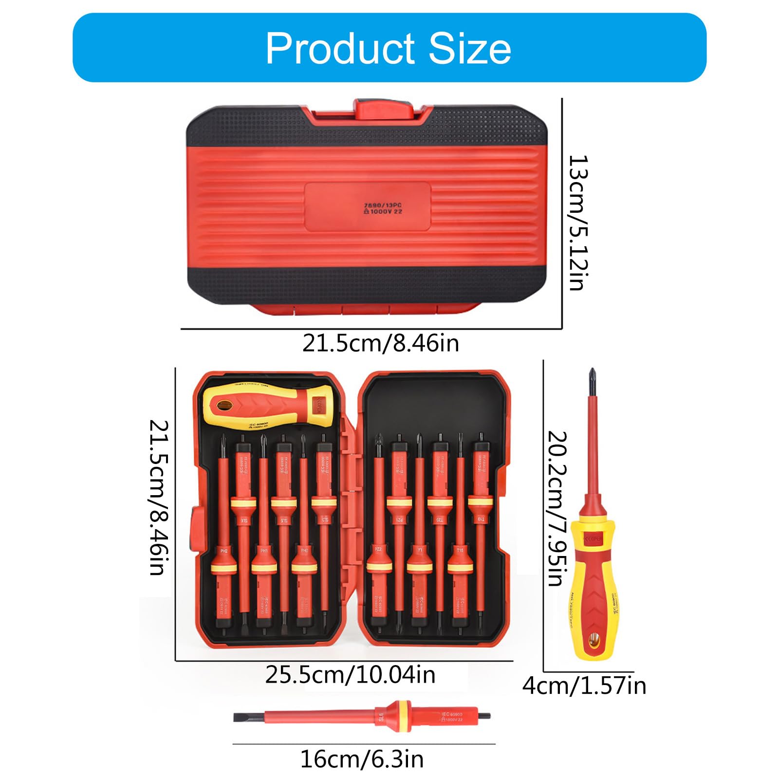 1000 V Isolato Elettricista Cacciavite Set Multifunzione Professionale 13Pieces Slotted Bit Isolato per Elettrico