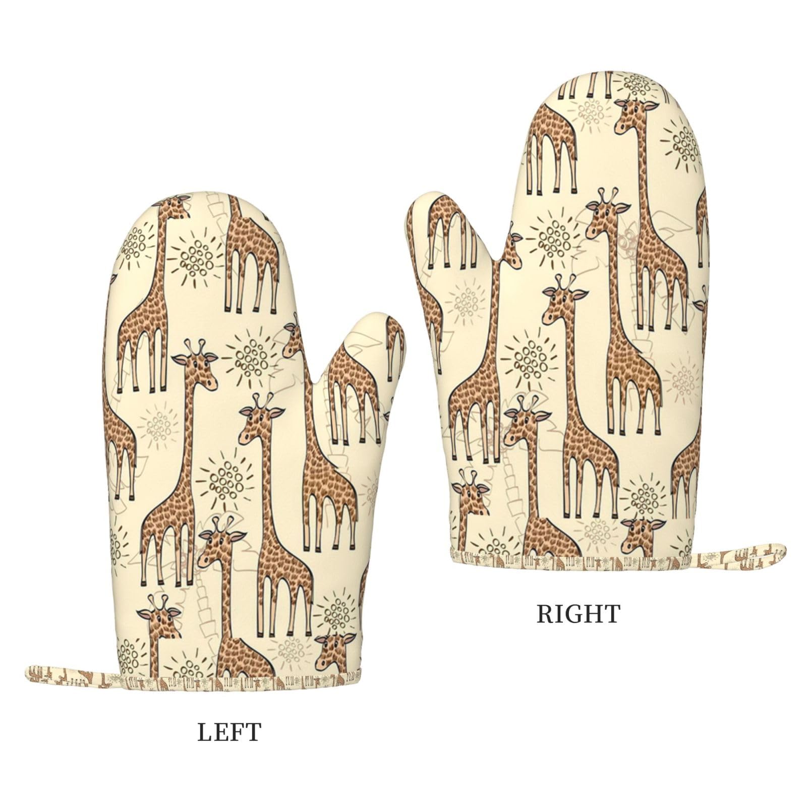 Ensemble de Quatre Gants et maniques résistants à la Chaleur, Gants de Cuisine antidérapants, maniques de Four, Motif Girafe dessiné à la Main