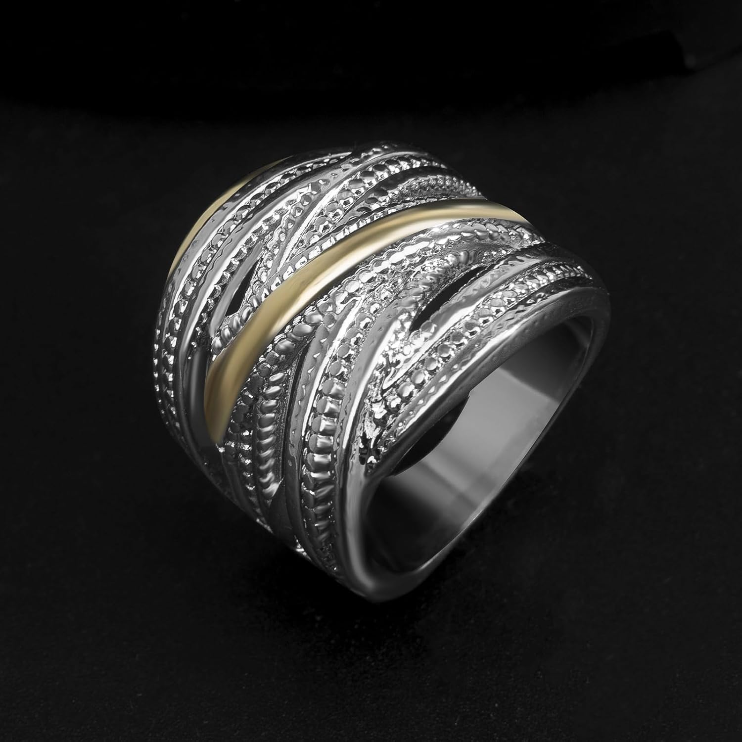 Designer Jewelry Antique Fashion Intertwined Crossover Band Ring Two-tone Chunky Statement Rings for Women Gift - Image 5