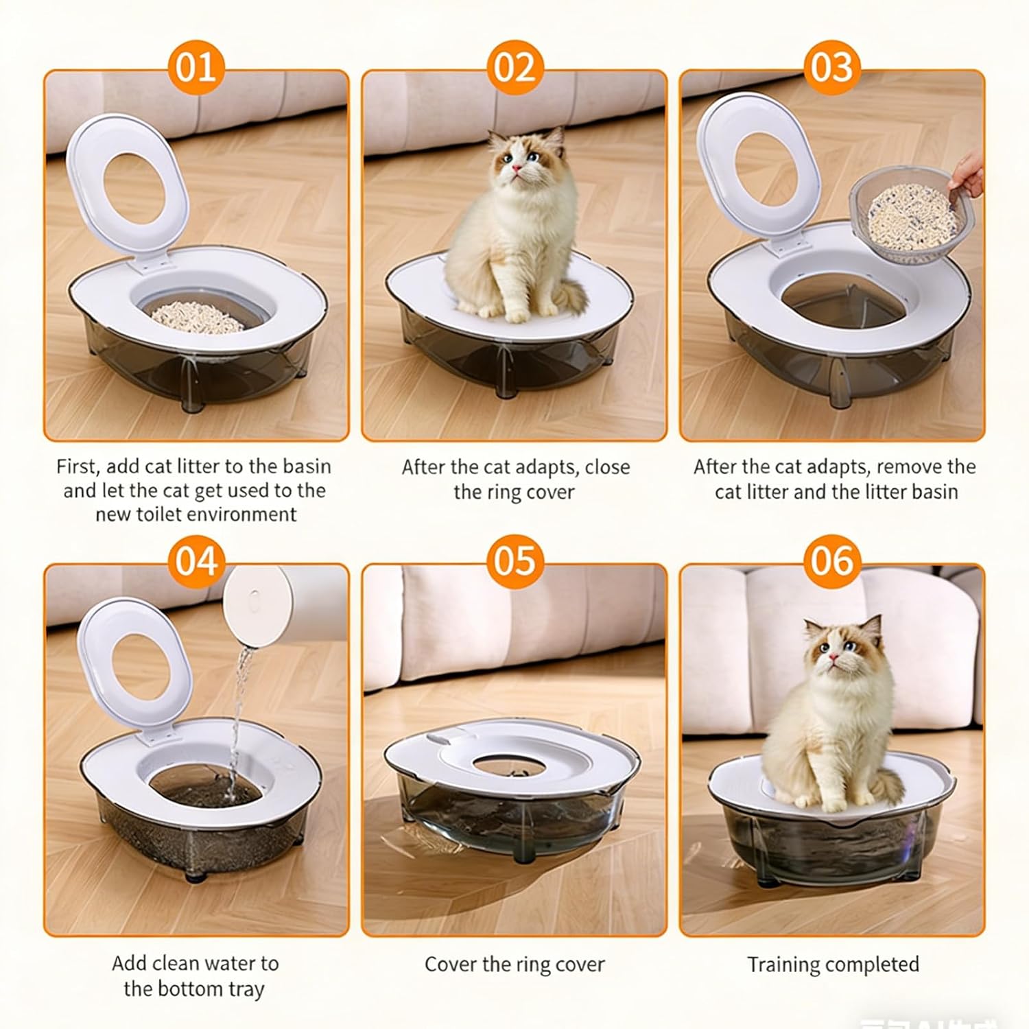 Cat Toilet Training Kit Portable Litter Box Flushable Design Odor Control Anti-Splash Large Thickened PP Material, 15.75 x 14.37 x 4.92 Inch (Grey)