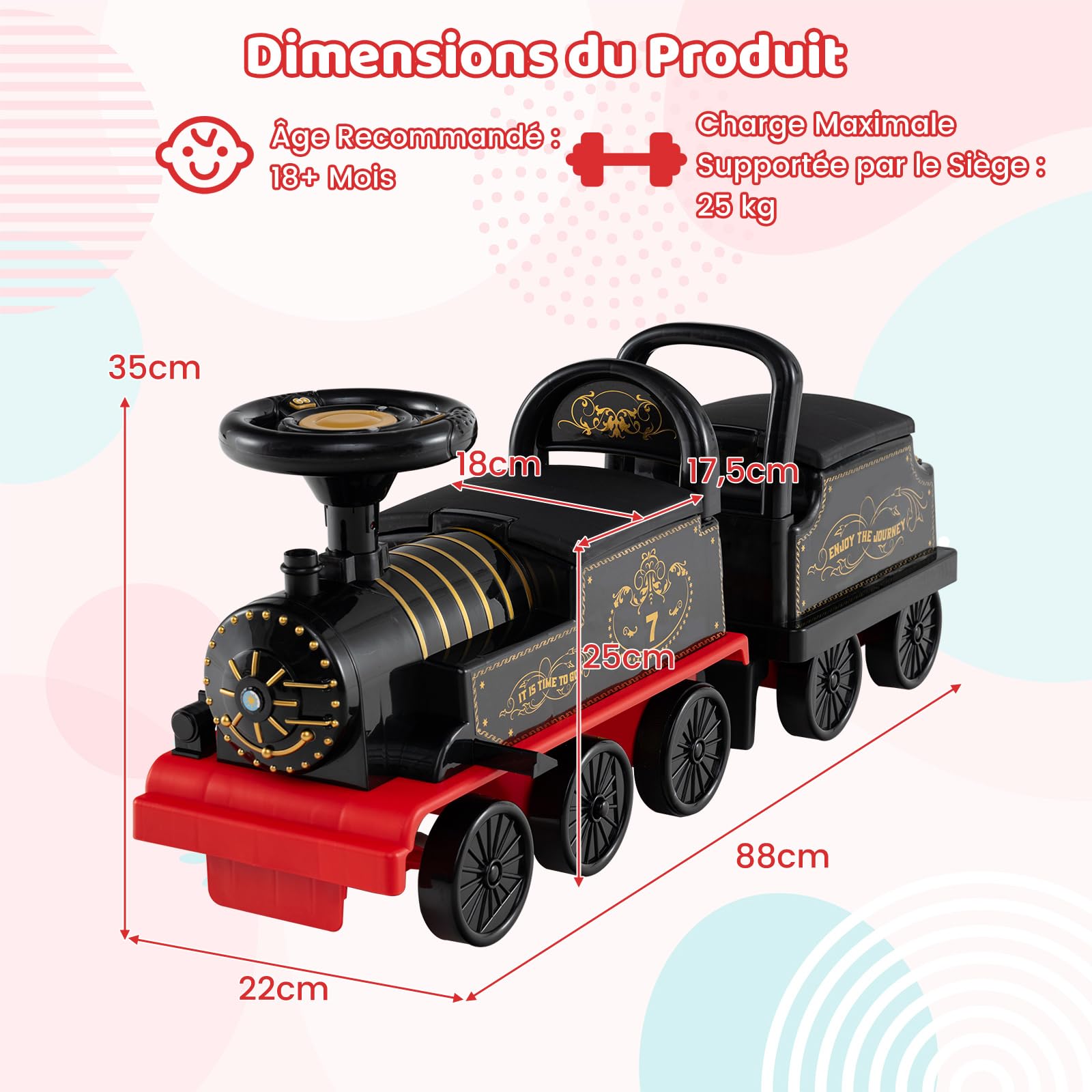 COSTWAY 6V Train Porteur Électrique Enfant 2 Places avec Sifflet et Musique