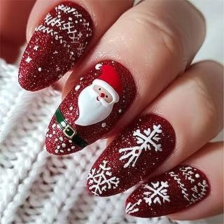 クリスマステーマのキラキラ 24 個サンタスノーフレークデザインショート楕円形付け爪お祝いスタイリングキラキラフェイクネイル女性用