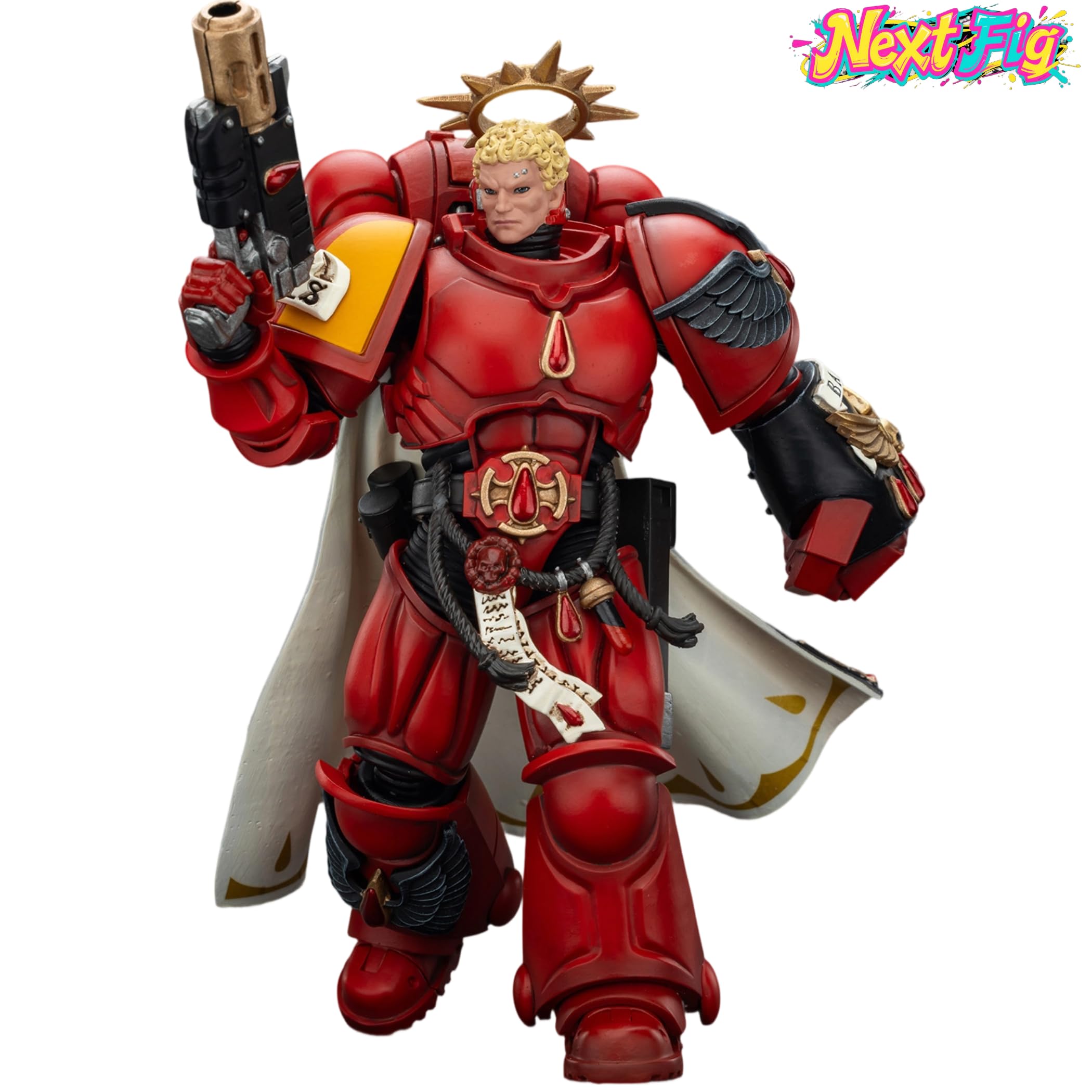 JOYTOY Blood Angels Kapitan Warhammer 40K 1/18 figurki akcji, krwawe anioły, kapitan z pistoletem piekła i mocną pięścią, kolekcjonerski model, 10 cm prezenty urodzinowe