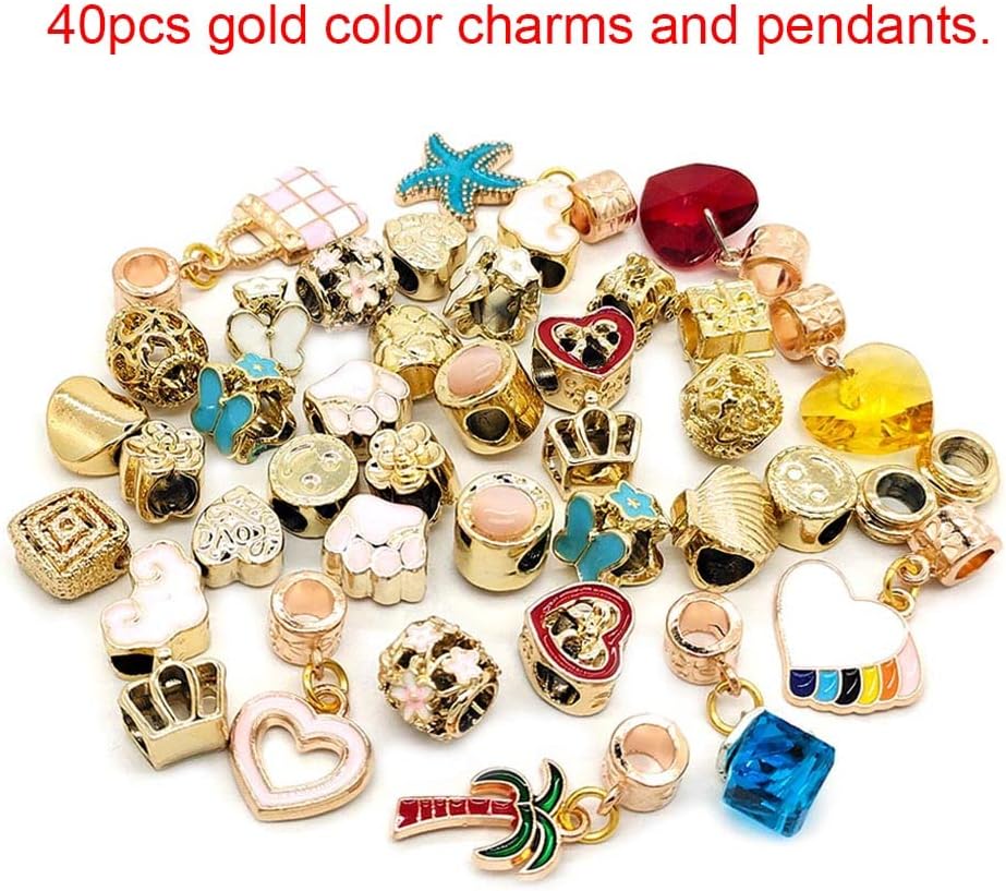 YIQIFLY Mixed Beads 40pcs Jewelry Making Charms Gold Color Big Hole Alloy Beads Assorted Colors and Styles Randomly (Gold)